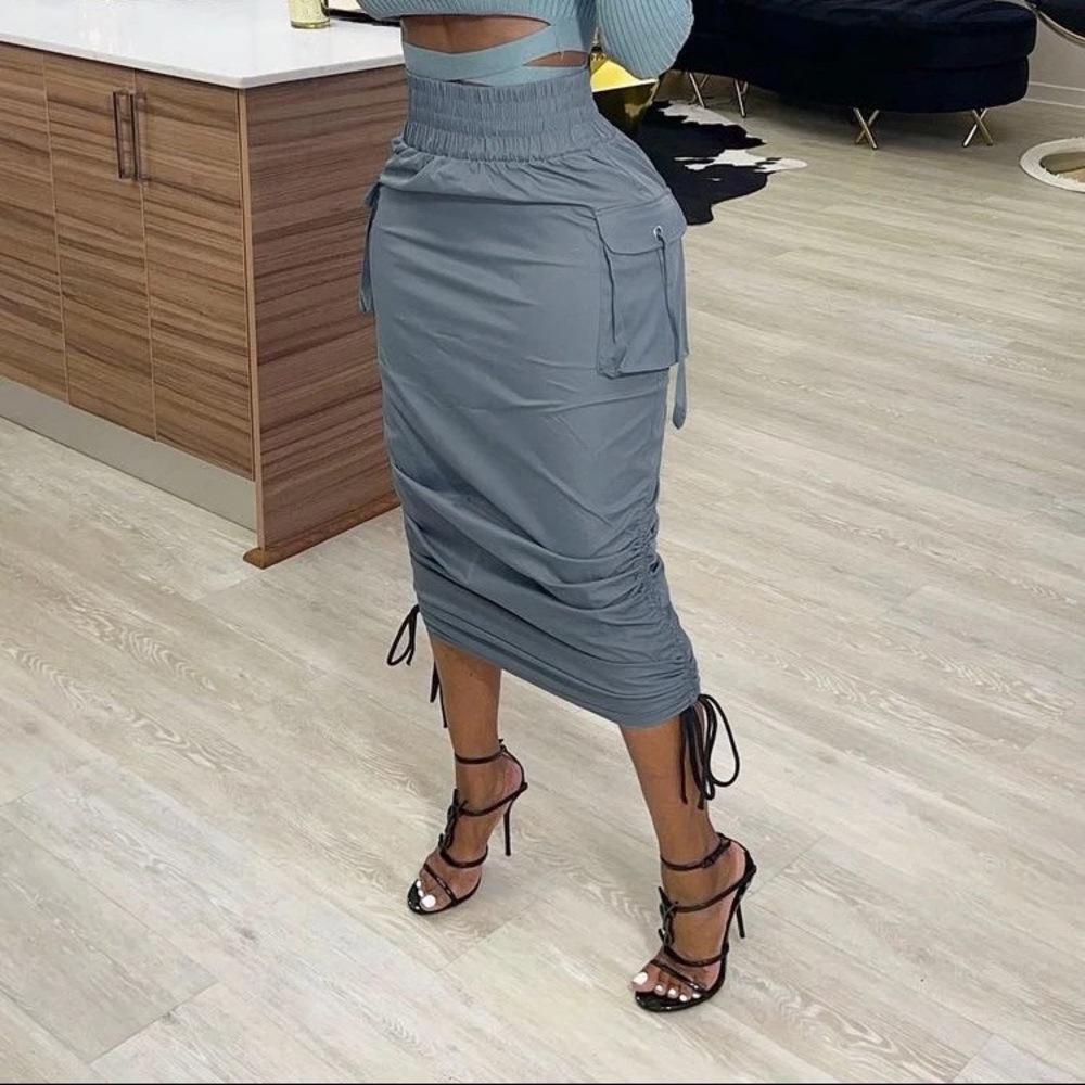 High Waist Ruched Pencil Skirt with Pockets